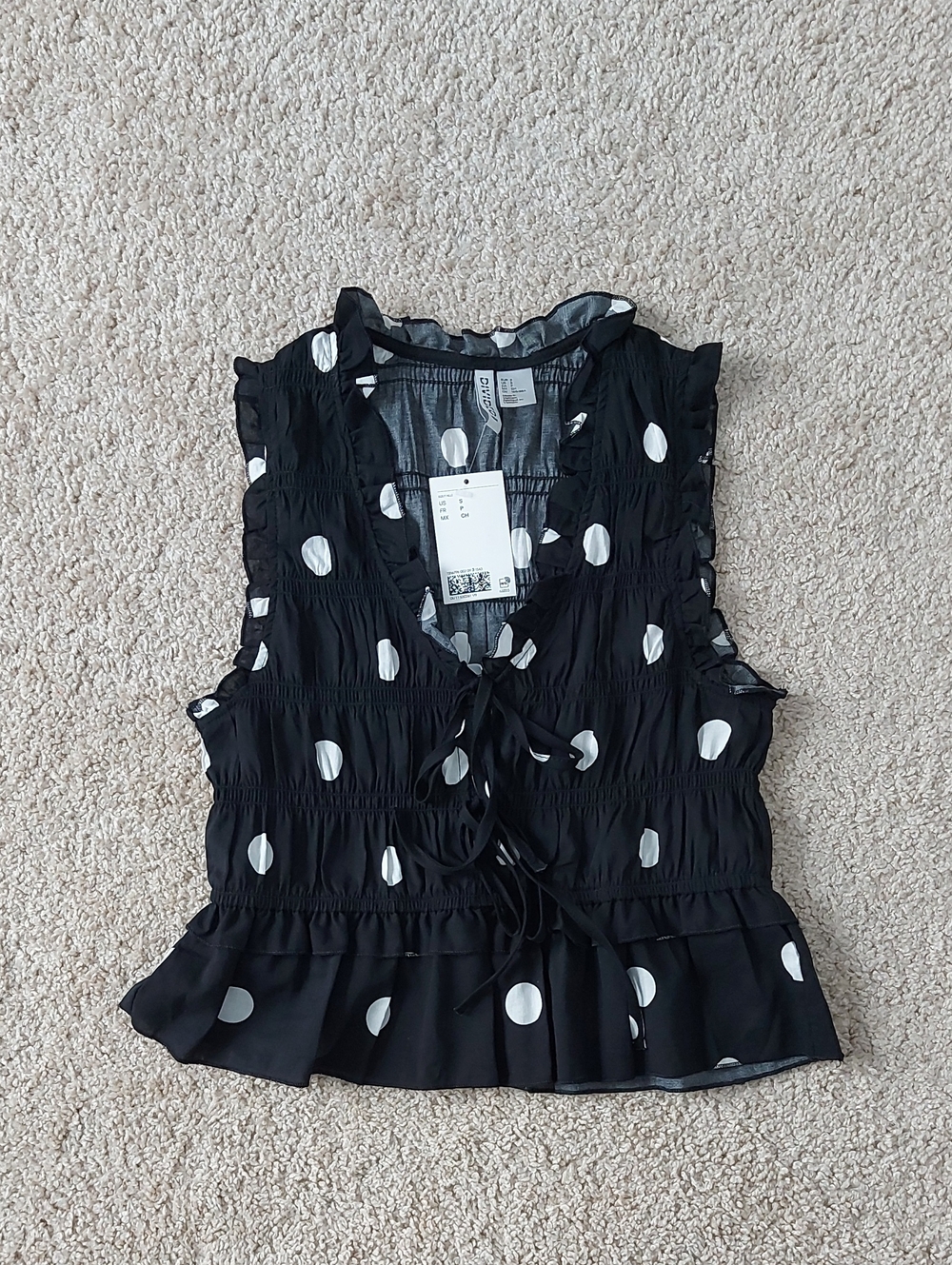 H&M Black Polka Dot Ruffle Tie-Front Camisole